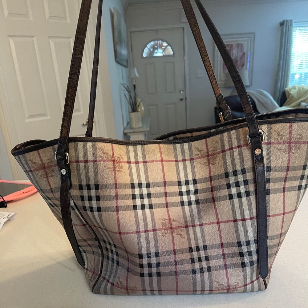 Burberry Tan and Black Plaid Shoulder Bag